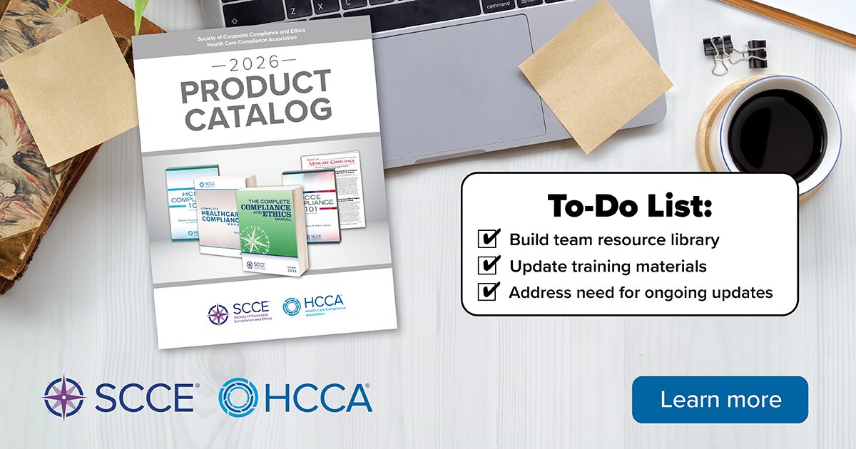 SCCE's tweet photo. Explore the 2026 SCCE &amp; HCCA Product Catalog for trusted compliance resources—manuals, books, newsletters, and more. Stay informed, strengthen your program, and support your professional growth. Browse the catalog: 
https://t.co/4Tk4EPZHmu https://t.co/O8vPvyfujU