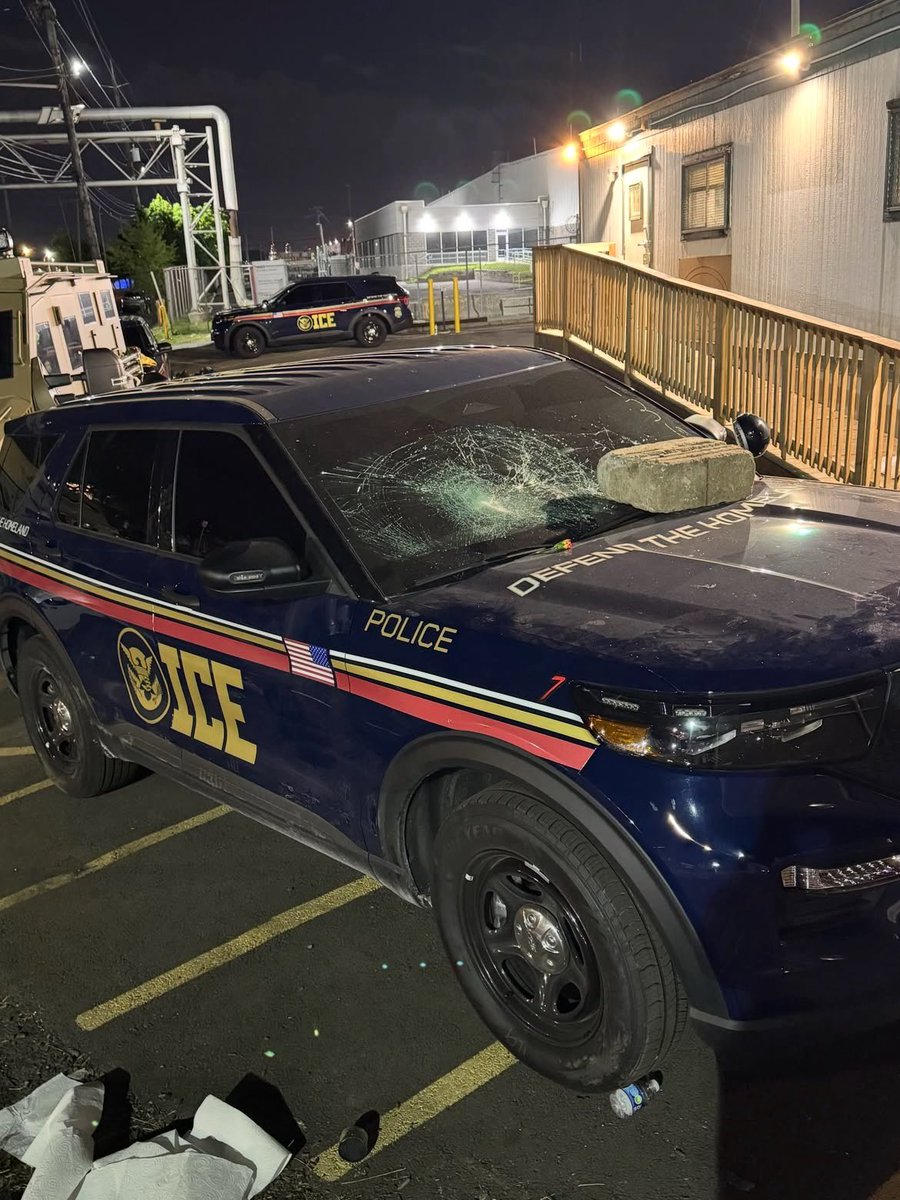 sol_sucker's tweet photo. @GovSherrillNJ @AndyKimNJ @RepJeffries who pays to replace these vehicles? We the taxpayers do. Your rhetoric is costing us and is just as bad as the militant rioters. #newark #ice #delaneyhall https://t.co/2pUIXoiMMj