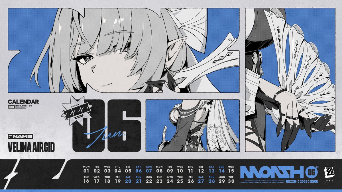 ZZZ_EN's tweet photo. ZZZ Jun 2026 Calendar Wallpaper

"Good day, and welcome to Roscaelifer."
"If you run into any trouble around here, feel free to let me know. Oh, and you'll be attending this afternoon's tea party, right?"

▼ Download
https://t.co/eWjRzhVXoD

#zzzero #zenlesszonezero https://t.co/0dLVbcbLUL