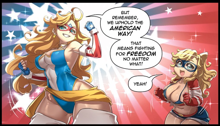 PelleCreepy's tweet photo. The official English dub of the first Kamen America X Florida Girl comic! 

Featuring @angelstepsvr as Kamen America and  @pipkinpippa as Florida Girl !

https://t.co/JVzveopO45 https://t.co/5M24NtiCwP