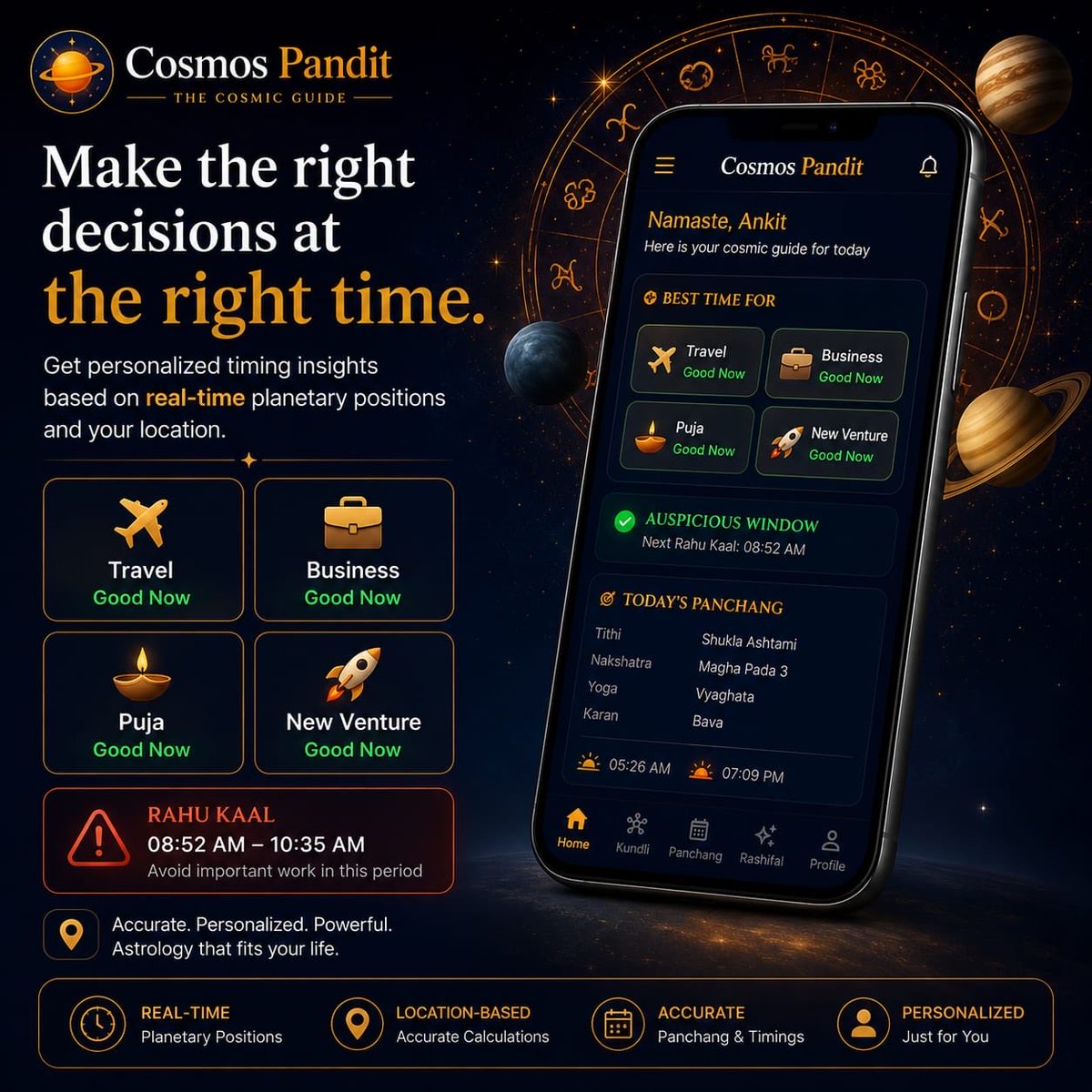 cosmospandit's tweet photo. ⏳ Is this the right time?

Cosmos Pandit helps you find favorable timings for Travel, Business, Puja &amp; New Ventures while alerting you about Rahu Kaal and other key periods.

🌐 https://t.co/6IuBMjPI7S

#CosmosPandit #Jyotish #ShubhMuhurat #Astrology #VedicAstrology https://t.co/J0J0keQ4Yb