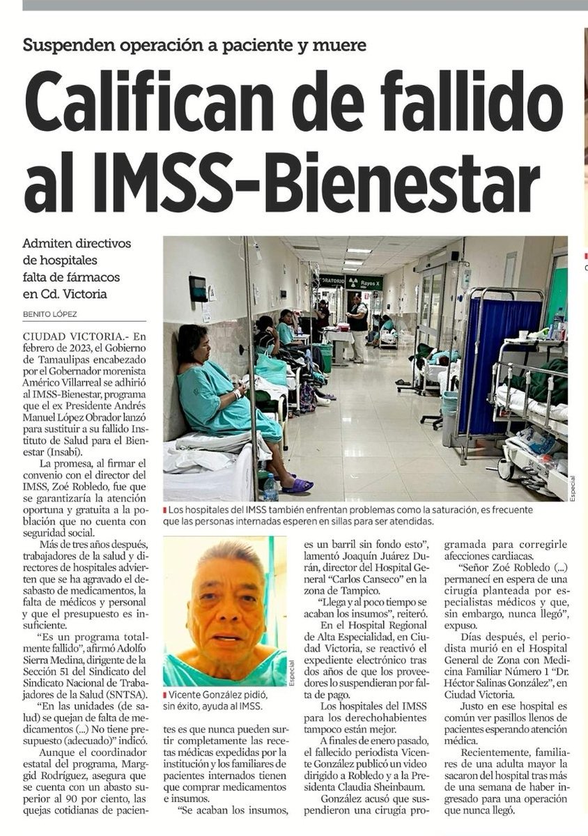 Melissa_Bely's tweet photo. 1-Acto
Le suspendieron una cirugía en el IMSS Bienestar 

2- Acto
Le pide ayuda a Zoé Robledo.

3- Acto
No le responde y falleció.

Prometieron un sistema de salud como el de Dinamarca y entregaron hospitales sin medicinas, sin personal y sin respuestas.

M I S E R A B L E S https://t.co/qCsU6V5qdP