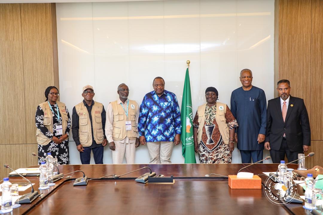 IGADsecretariat's tweet photo. 𝗜𝗚𝗔𝗗 𝗘𝗹𝗲𝗰𝘁𝗶𝗼𝗻 𝗢𝗯𝘀𝗲𝗿𝘃𝗮𝘁𝗶𝗼𝗻 𝗠𝗶𝘀𝘀𝗶𝗼𝗻 𝘁𝗼 𝗘𝘁𝗵𝗶𝗼𝗽𝗶𝗮 𝟮𝟬𝟮𝟲

📍 Addis Ababa, Ethiopia | 31 May 2026

Ahead of Ethiopia's 7th General Election, Dr. Speciosa Wandira Kazibwe (@SpeciosaW), Head of the #IGAD Election Observation Mission, met with H.E. Uhuru Kenyatta, former President of the Republic of Kenya and Head of the African Union Election Observation Mission (AUEOM).

The meeting between the two Heads of Mission provided an opportunity to exchange pre-election observations, discuss observer deployment plans, and reaffirm their mutual commitment to supporting peaceful, credible, transparent, and inclusive electoral processes in Ethiopia.

Dr. Kazibwe and H.E. Kenyatta also discussed coordination mechanisms between their respective teams and mapped out the timeline for releasing their preliminary election report, set for 3rd June, 2026 in Addis Ababa, Ethiopia.

#IGADEOM #EthiopiaDecides2026 #RisingWithIGAD #OneRegionOneFuture