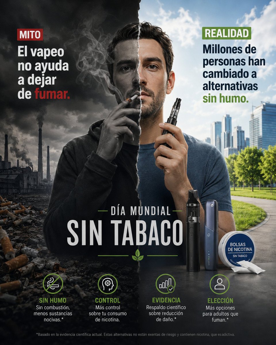 atmospherathr's tweet photo. DÍA MUNDIAL SIN TABACO
La evidencia científica muestra que los cigarrillos electrónicos con nicotina ayudan a más personas a dejar de fumar que la terapia de reemplazo de nicotina.
#WVD #WVD26 #WVD2026 #WorldVapeDay #WNTD #THRworks #OurLivesMatter https://t.co/ENV0WuGoIl