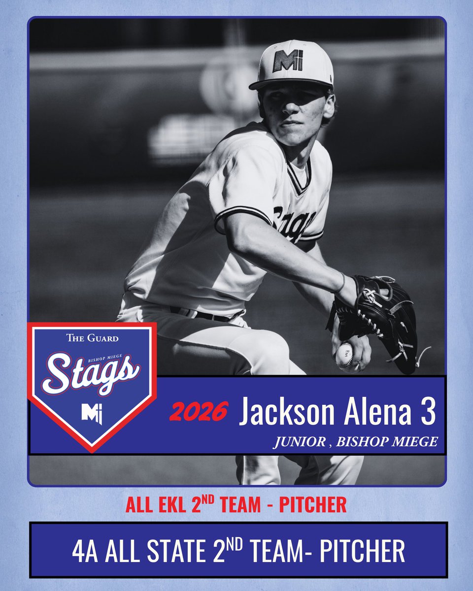 MiegeBaseball's tweet photo. Congrats to Jackson Alena on being selected 2nd Team All-EKL Pitcher and 2nd Team All-State Pitcher.

Our ace. One of the best arms in Kansas. Jackson gave us a chance to win every time he took the mound. @jacksonlalena 

#TheGuard #AAIT #ICARE 🦌⚾ https://t.co/rH8iZirbUA