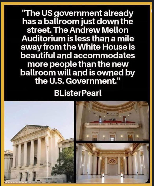ClareKearns2's tweet photo. @ShadowofEzra Trump's dance hall is not needed. There are already bunkers below the White House and Congress. There is already a huge venue within a few blocks of the WH that is government owned. Trump is wasting our tax dollars. https://t.co/9qRESacCBd