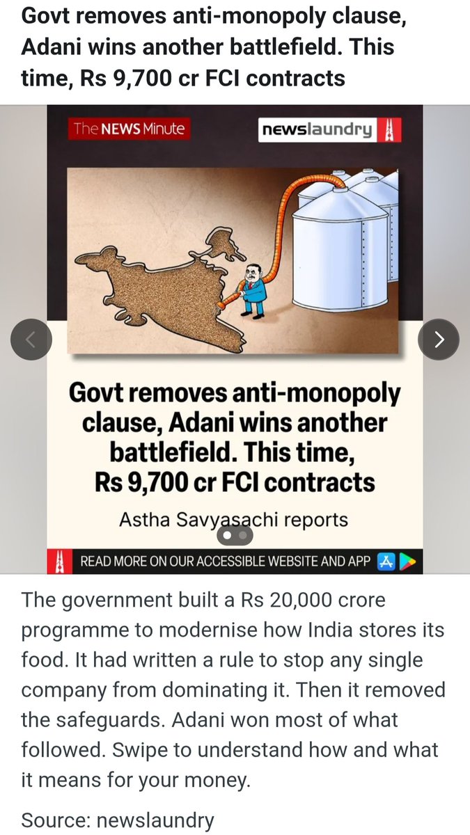 AchryConfucious's tweet photo. 9700 करोड़ का एक और कॉन्ट्रैक्ट और भारत के गरीब किसानों का अनाज भंडारण का अधिकार हमारे परममित्र अडानी के चरणों में सादर समर्पित।
🙏😇

चरण शरण हैं तेरे, हे आश्रयदाता...!! https://t.co/s9VOnYIvXx