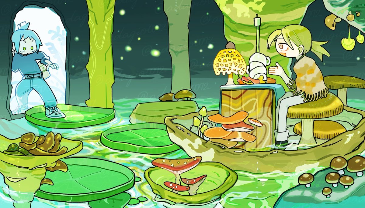 adagio0072's tweet photo. 湿地帯カフェ🍄‍🟫
じめじめひんやりした旅の休憩所。自生したきのこは食べてもいい
#イラスト https://t.co/ophl86qcdP