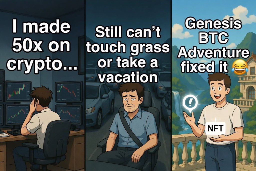 EmpirePro_'s tweet photo. Looks familiar?

Well this was me in the first and second slide cause I didn’t know better.
What changed?
@EixerTravel  Genesis BTC adventure village is here to ease all of those troubles.
An NFT guarantees you vacation every single year!!!

You still doubting?
Well check it out: https://t.co/S5AFvNAYe8