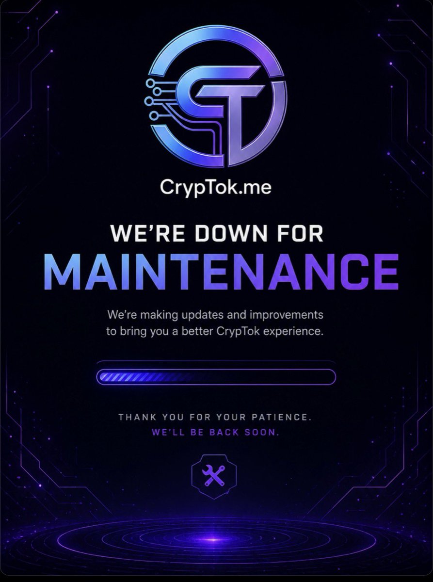 cryptokofficial's tweet photo. 🚧 Temporary Maintenance

CrypTok is currently offline while we roll out upgrades.
We'll be back soon.
🌐 CrypTok 

Stay tuned. 👀🔥 https://t.co/WkY8T5NRrX