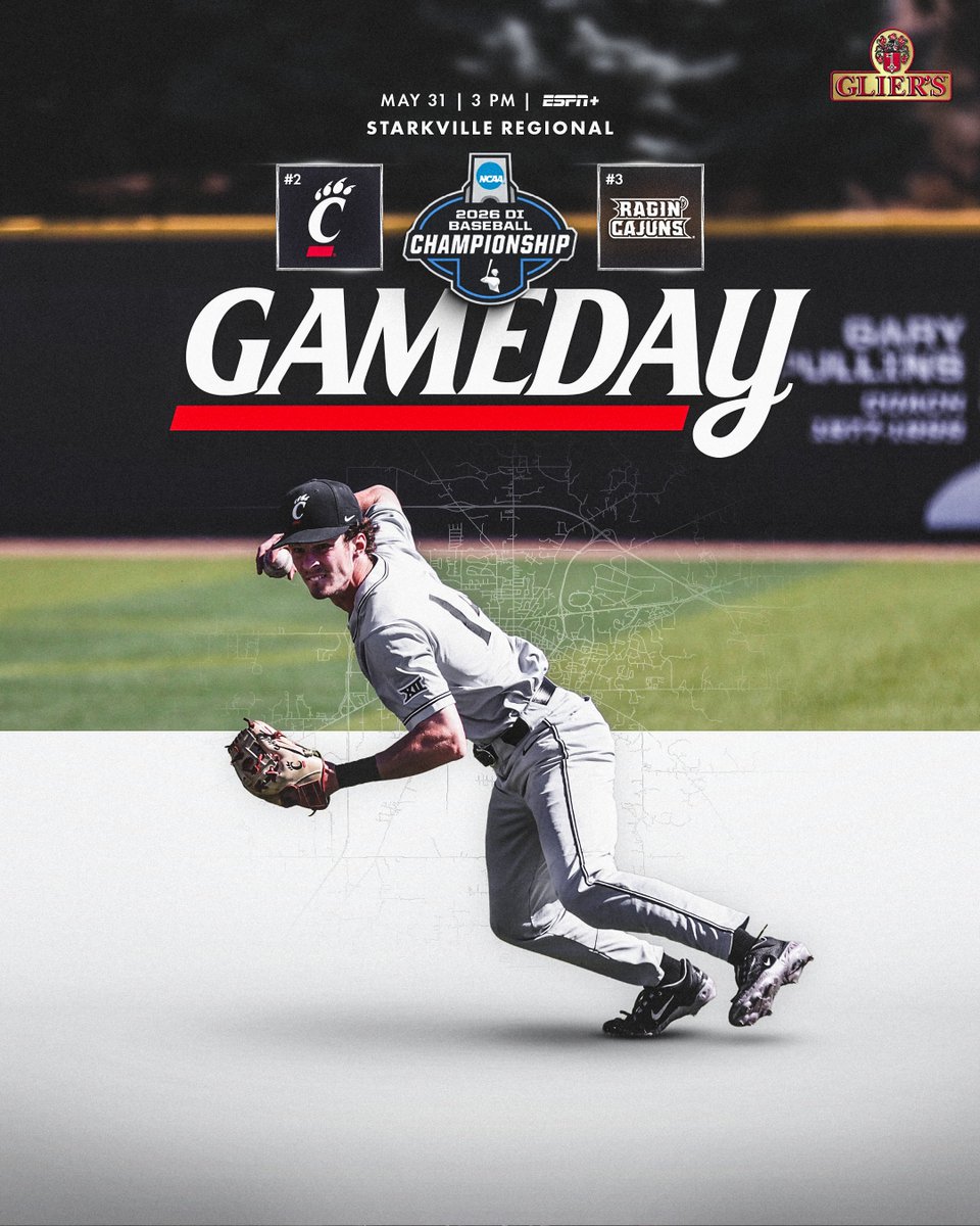 GoBearcatsBASE's tweet photo. Regional Rematch 🔁

🆚 @RaginCajunsBSB 
⏰ 3 PM ET
📍 Starkville, MS
📺 ESPN+ (https://t.co/g4WOYBKbBJ)
📊 https://t.co/GiYZG3T6X0
ℹ️ https://t.co/Bm0wlhkIWu https://t.co/qM52KoCfP2