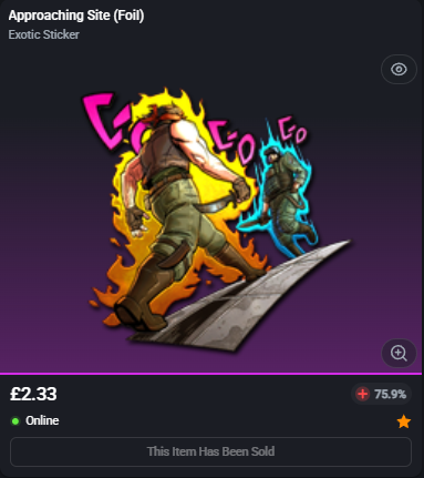 adsyyycs2's tweet photo. Rare sticker flips from me, with a massive ROI! 💥

2x Approaching Site (Foil)
✅FLIPPED✅

➡️Bought 2x for: £2.06
➡️Sold 2x for: £4.66

After fees, that's a total profit of £2.51 (121.69%)🤑💵

#csfloat #cs2 #csgo #counterstrike #skins #trading #flipped #profit #roadto5k https://t.co/4fnlws8BV3