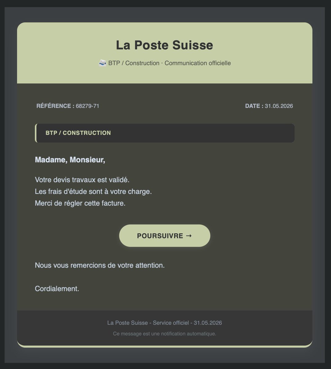 ileeeeb's tweet photo. i have officially received my first vibecoded scam mail - for reference, the second is the swiss post logo. why do i find it kinda sad that the scammers dont even put effort into making their mails match the original equivalent anymore? https://t.co/a8lXRMdYAU