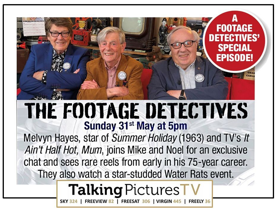TalkingPicsTV's tweet photo. Join us at 5pm for a special edition of THE FOOTAGE DETECTIVES with #MelvynHayes We’ve some real treats lined up for him! He’s a fellow #WaterRat so there's a lost reel of the Water Rats at #TheMagpie Plus we’ve uncovered a rare episode of one of Melvyn’s lost series too! #TPTVsubtitles