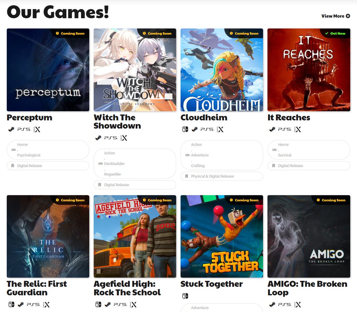 PerpGames's tweet photo. Not a bad looking line-up at all! 👀

which of our upcoming games are you most excited for? 🤔

Agefield High? AMIGO? Let us know!

#Indiegames https://t.co/u9yKtoHhmZ