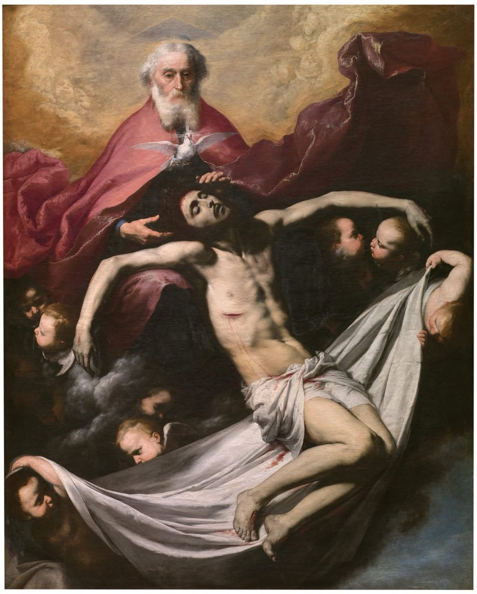 PrendimientoCor's tweet photo. Hoy celebramos la Solemnidad de la #SantísimaTrinidad 

“Tanto amó Dios al mundo que entregó a su Hijo único para que no perezca ninguno de los que creen en él, sino que tengan vida eterna” (Juan 3, 16-18).

🖼️ “La Trinidad”, José de Ribera (1635) https://t.co/MJgGqB2IXm
