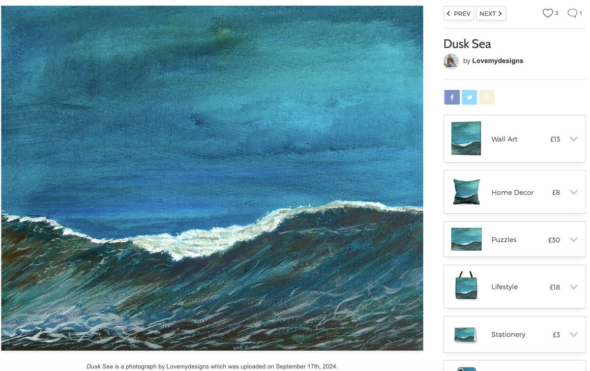 InessaW29's tweet photo. https://t.co/lH2V7K9enJ
Dusk Sea by Lovemydesigns
#MHHSBD #original #art #wave #interior #sailing #seascape #findyourthing #sky #giftideas #giftsforhim #sea #surfer #art #Present #dramaunfolds #4home #ArtistOnTwitter #DadLife https://t.co/kefNYLvjkl