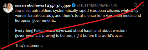 von_manderley's tweet photo. Niemand von der "Sumud-Flotilla" wurde im Gewahrsam vergewaltigt. Sie kamen alle fröhlich feiernd in ihren jeweiligen Heimatländern an. Niemand ließ sich medizinisch untersuchen, um die Vergewaltigungsvorwürfe forensisch zu untermauern.
Es sind wie immer antisemitische Lügen. https://t.co/MjV1Xd85TD
