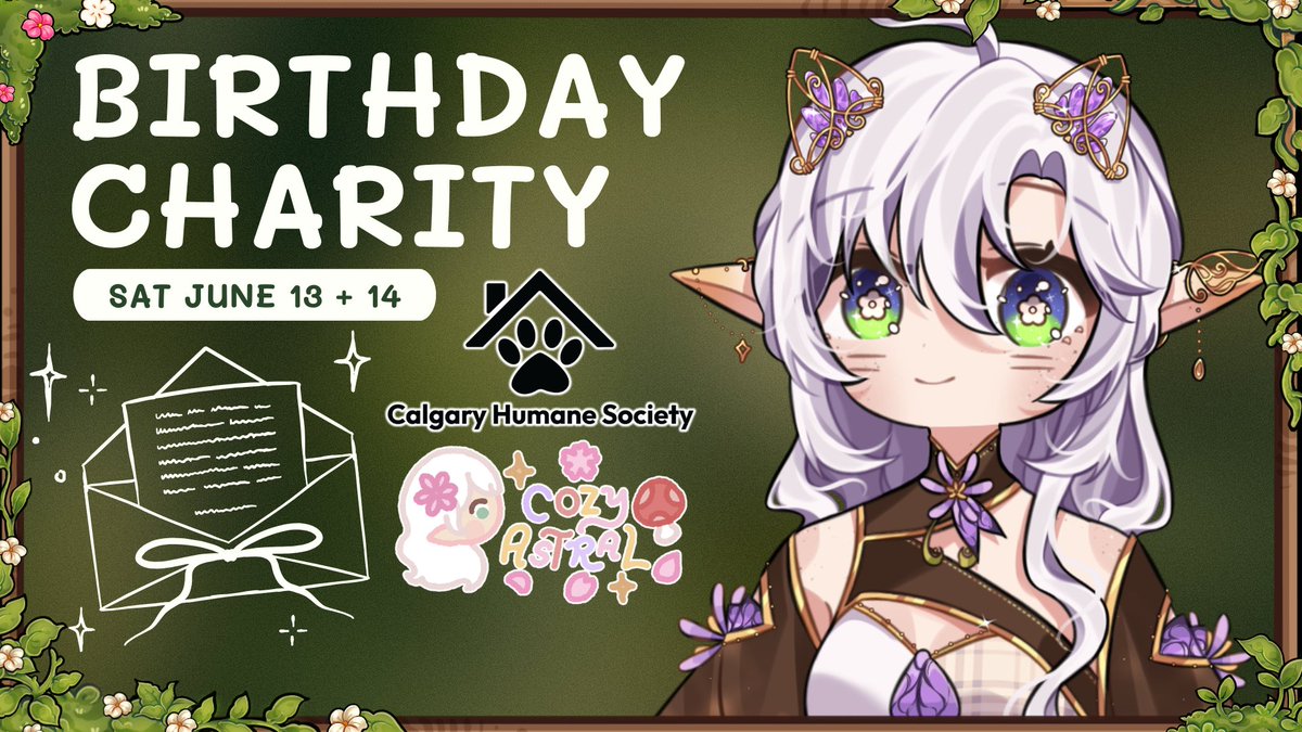 cozyastral's tweet photo. 🌸To celebrate my 29th birthday, I’m hosting a charity stream supporting the Calgary Humane Society 🌸🐾
🌿June 13th - 14th
🌿 Monster Hunter Wilds marathon
💚With my move to Calgary coming up, supporting local animals feels especially important to me https://t.co/hvWy5e8WOm