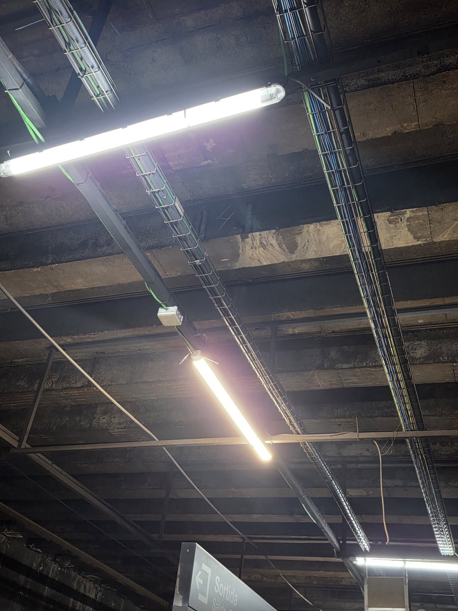 pauvilagarcia's tweet photo. Spoiler: són 8 o 10 fluorescents del Leroy Merlin enganxats amb brides (no han tallat el sobrant) en perpendicular als que ja hi havia.
@rodalies ho heu licitat a Tragsa? Heu pogut validar si en aquesta ocasió s'hi ha carregat algun servei de prostitució pel Ministerio? https://t.co/8Ke3lhKeaM