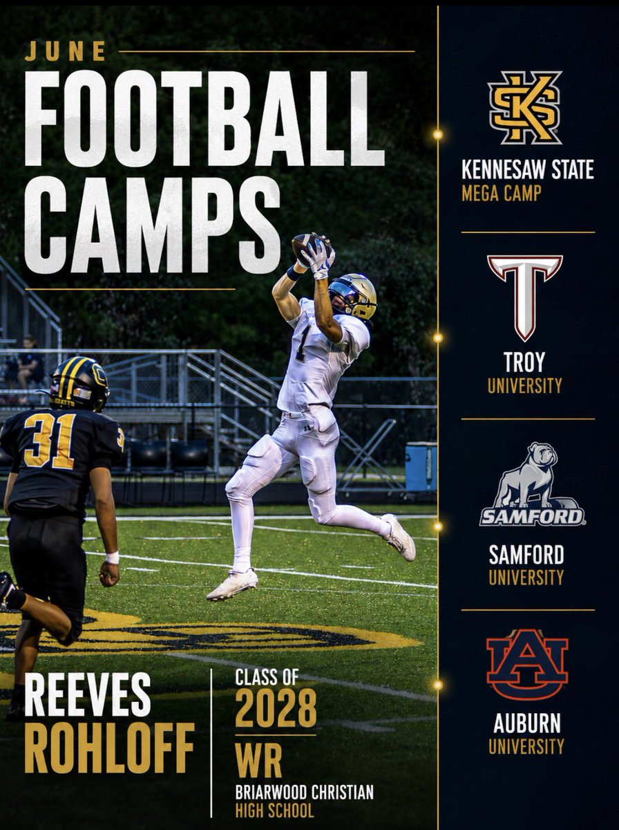 ReevesRohloff1's tweet photo. June Camp Schedule⭐️

Looking forward to competing and making the most of every opportunity this summer💯
@BamaPrepsFB @BriarwoodFTBLL @HallTechSports1 @Alabama_Varsity  @mwforester https://t.co/F9PG3Y87jG