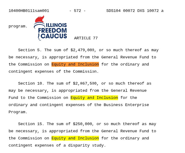 ILFreedomCaucus's tweet photo. The Commission on Equity and Inclusion 💵❗️
@BradHalbrook has been talking all spring about their massive failures. This commission's mistake literally caused a 50% decrease in vendors, and the high paid directors had no answers for it.   Waste and abuse at its finest in IL. https://t.co/KBIm4GST3N