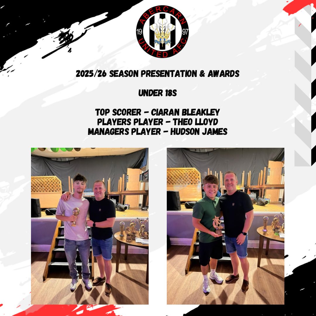 AbercarnUnited's tweet photo. ⚫️⚪️

Back into things today with pitch preparation continuing at the welfare.

But before we firmly move into 2026/27 planning …our award winners from last night, good work lads 👏🏼 ⬇️ 

(Thanks for the photography Lisha) 📸 

#AUFC https://t.co/MThsZykqAV