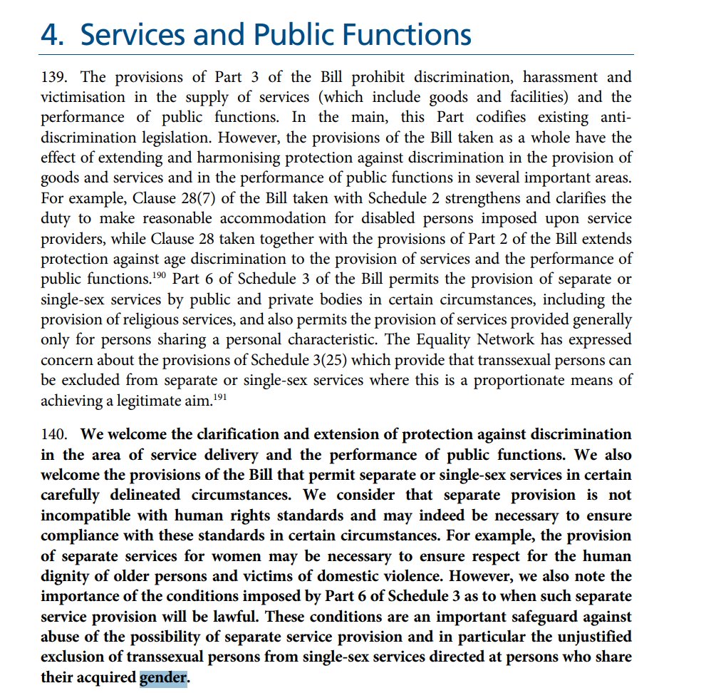 joss_prior's tweet photo. This is the legislative scrutiny of the equality bill from 2009, that went on to form the basis of the equality act 2010.

Very interesting bit at the bottom, about abusing single-sex exemptions to keep out trans people, which the EHRC went all out to do... https://t.co/EGfV9VzbHm