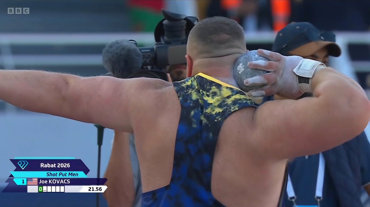 RugbySmut's tweet photo. Sweaty Joe Kovacs #shotput #DiamondLeague Rabat https://t.co/4bNuAPVyOY