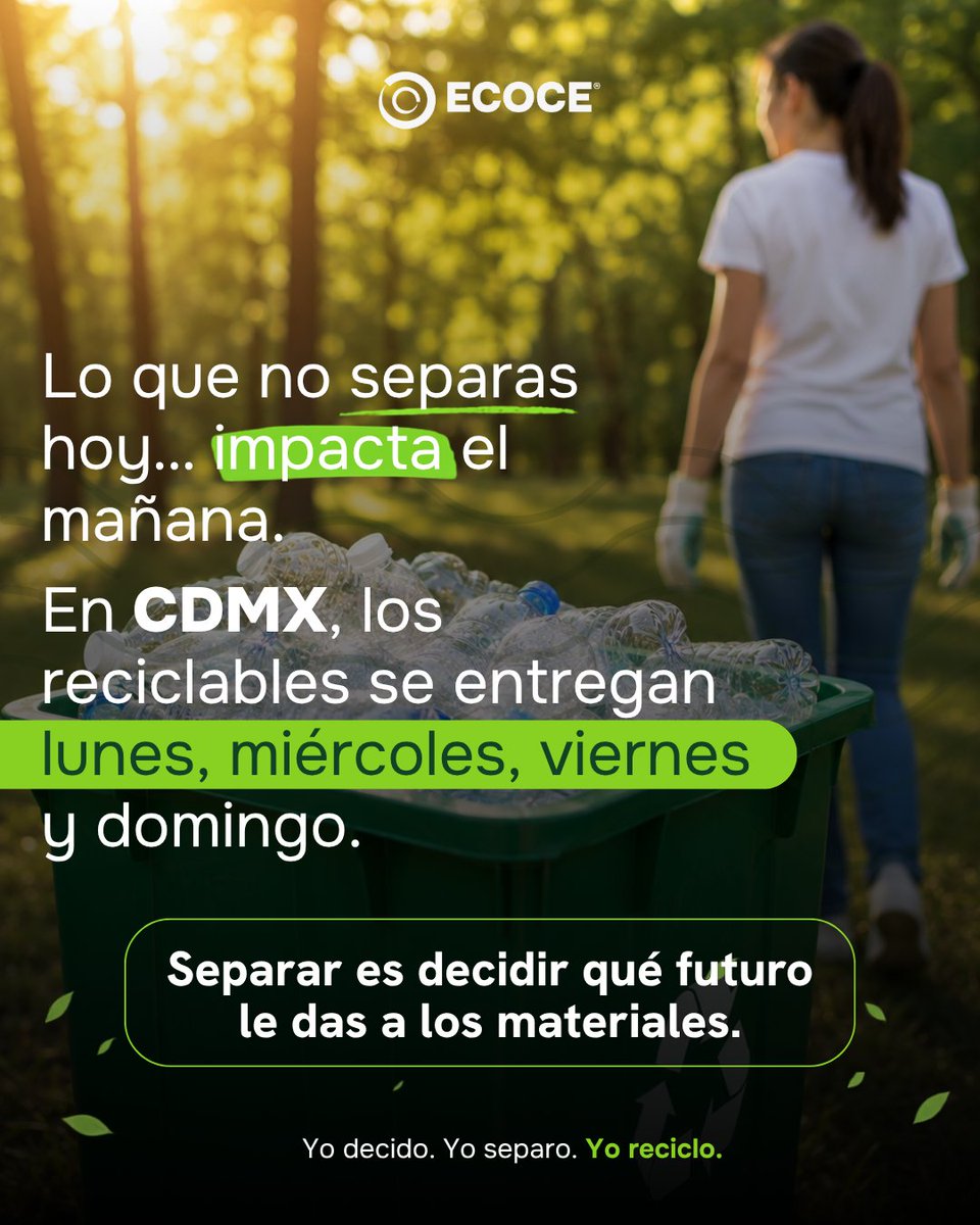 ecoceac's tweet photo. Un pequeño esfuerzo hoy puede generar grandes resultados mañana.

¿Ya conocías los días de recolección de reciclables?

#Ecoce #DíasReciclables #CDMX https://t.co/NqSxYDTtSJ