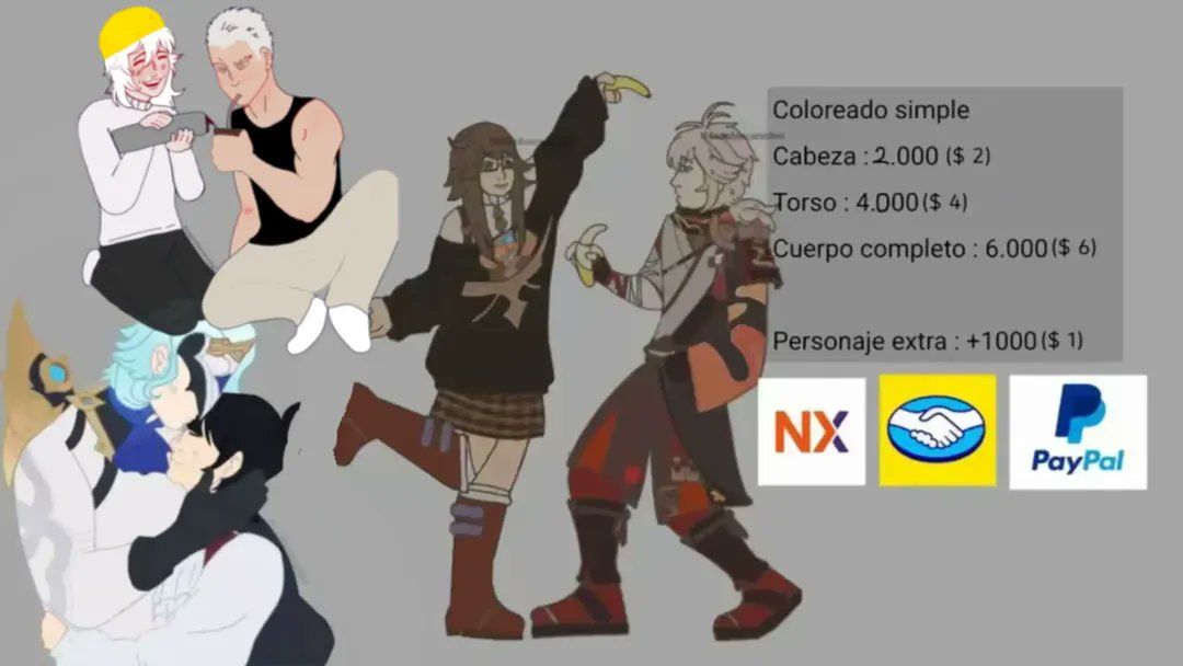 fzombiecannibal's tweet photo. Dejo mi tabla de comisiones aquí :33 (perdón que siempre los moleste con mi tabla)

Tengo una pequeña promo de 3 chibis grandes x 3mil y 2 chibis + 2 personajes full : 9mil pesos arg (también acepto PayPal) https://t.co/0V0oSjAkhp