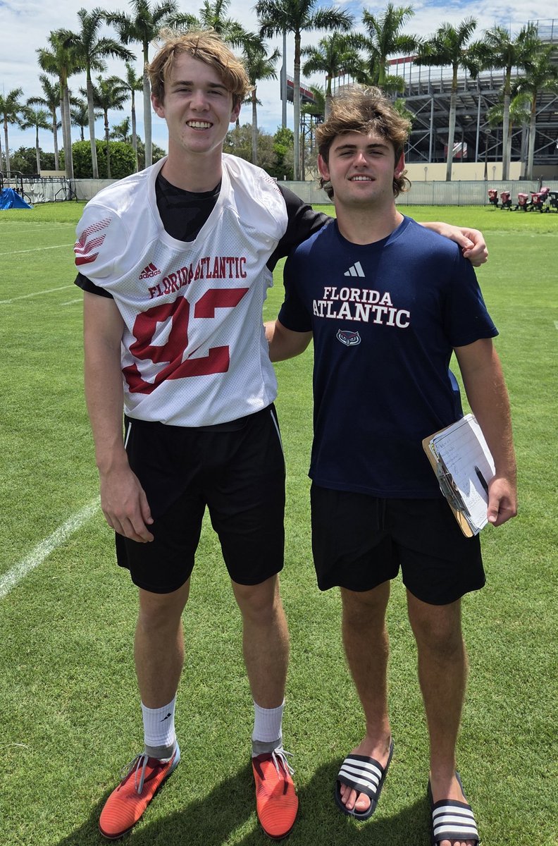 BradyCKramer's tweet photo. Great day at the FAU Specialist Camp. Hit some solid kicks and came away with a few things to keep improving. Also awesome seeing a former teammate @BlakeThomasLS. Thank you to the coaching staff for the opportunity. Looking forward to a return visit. Go Owls! @CoachSchov @VieraHawks
