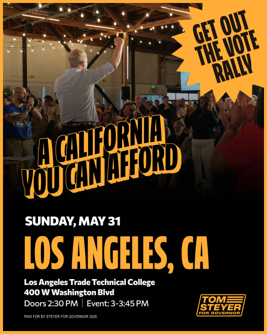 DevinMurphyDTM's tweet photo. TODAY: Join us at @LATTC for a Get Out the Vote Rally w/ @TomSteyer, Senator @Lola_Smallwood, Assemblymember @ib2_real, Comedian/Correspondent @franifio, Councilmember @HugoForCD13, @BLAYoungDems, and many more!  

🕝 Doors open at  PM — rally starts at 3 PM 
📍400 W Washington Blvd, Los Angeles, CA

RSVP: https://t.co/X5OpvjlNUo 

LOS ANGELES, let’s show up, speak out, and vote!

@TomHQ