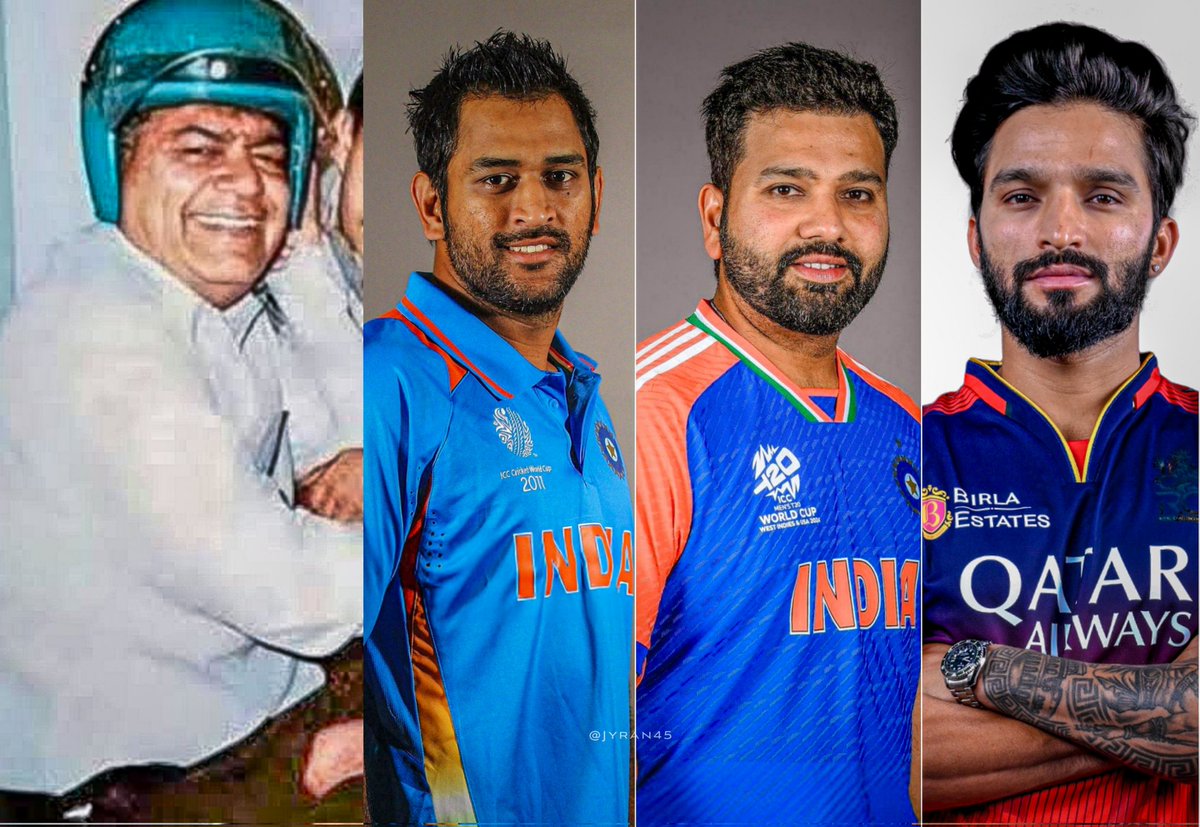Jyran45's tweet photo. Meet the 4 fathers of Virat Kohli:

• Prem Nath ji gave him birth.
• Dhoni gave him the ODI World Cup.
• Rohit gave him the T20 World Cup.
• Patidar gave him the IPL trophy. https://t.co/KKclcPBxwv