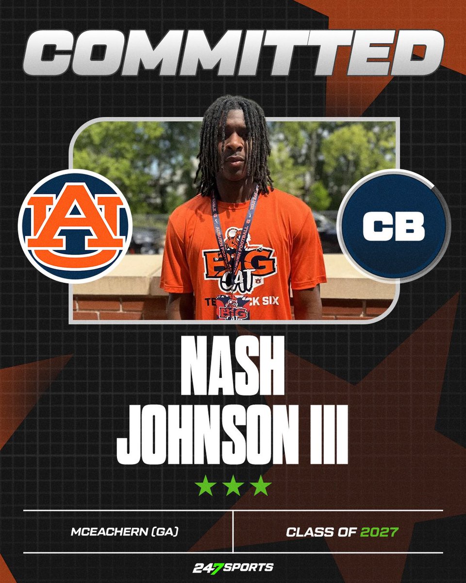CClemente247's tweet photo. BREAKING: Auburn has landed a commitment from coveted CB Nash Johnson III after his OV

Coach DVD and the Tigers beat out Clemson, Georgia and Miami for the former Alabama commitment

MORE: https://t.co/ggWn53OoLW https://t.co/whv8o9EQC8