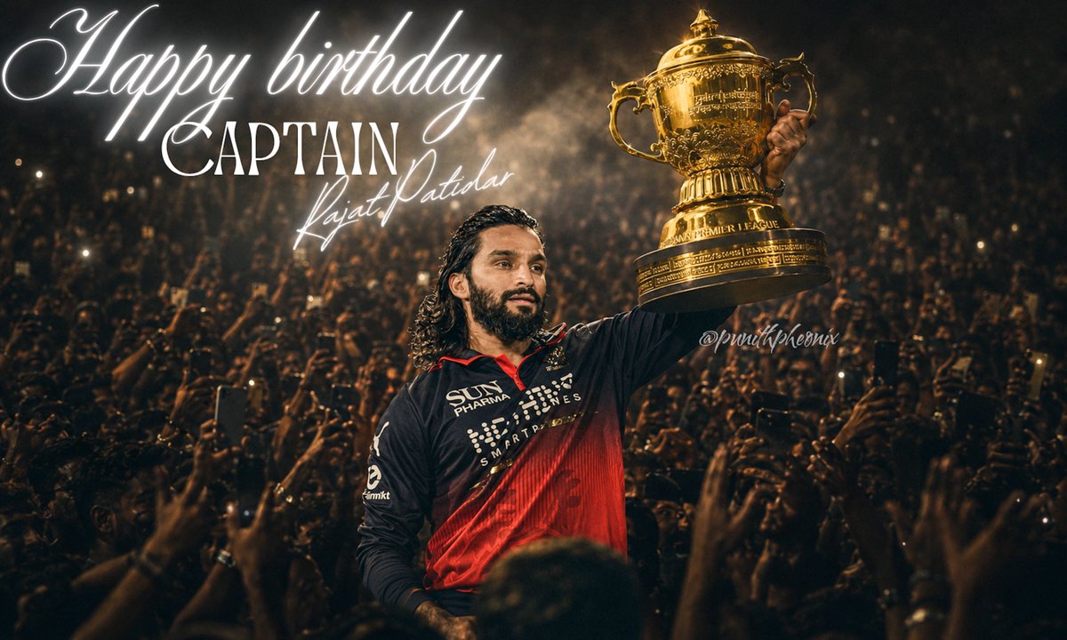 punithpheonix's tweet photo. Happy Birthday Rajat Patidar @rrjjt_01
The Captain ⭐️⭐️

@RCBTweets

#happybirthdayrajatpatidar #rajatpatidar #iplchampion #royalchallengersbangalore #ipl https://t.co/OIMa7rlRGv