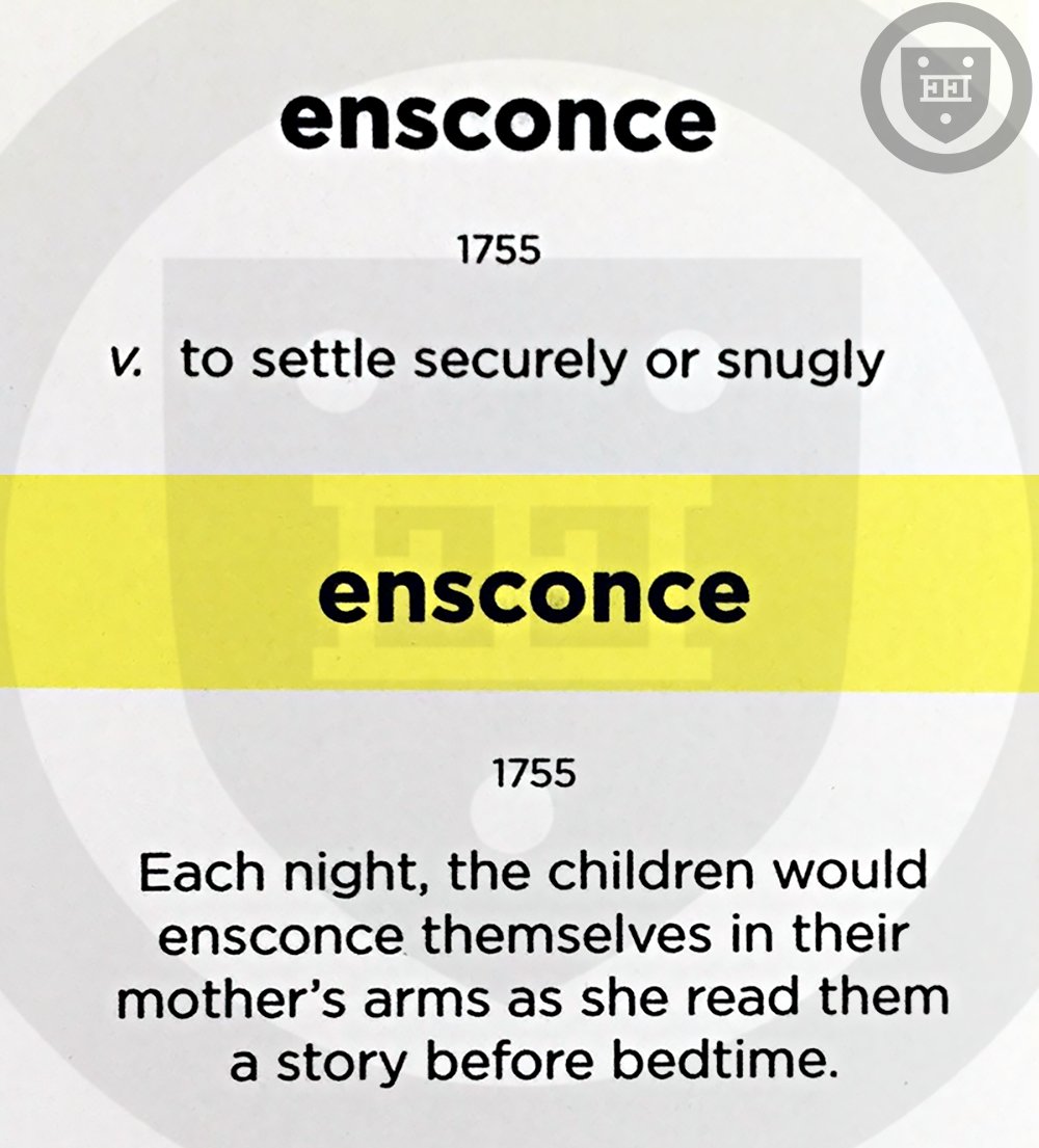 ElitePrepSAT's tweet photo. Ensconce

(v.) to settle securely or snugly

#vocabulary #WordoftheDay https://t.co/RnFVUj5W6J