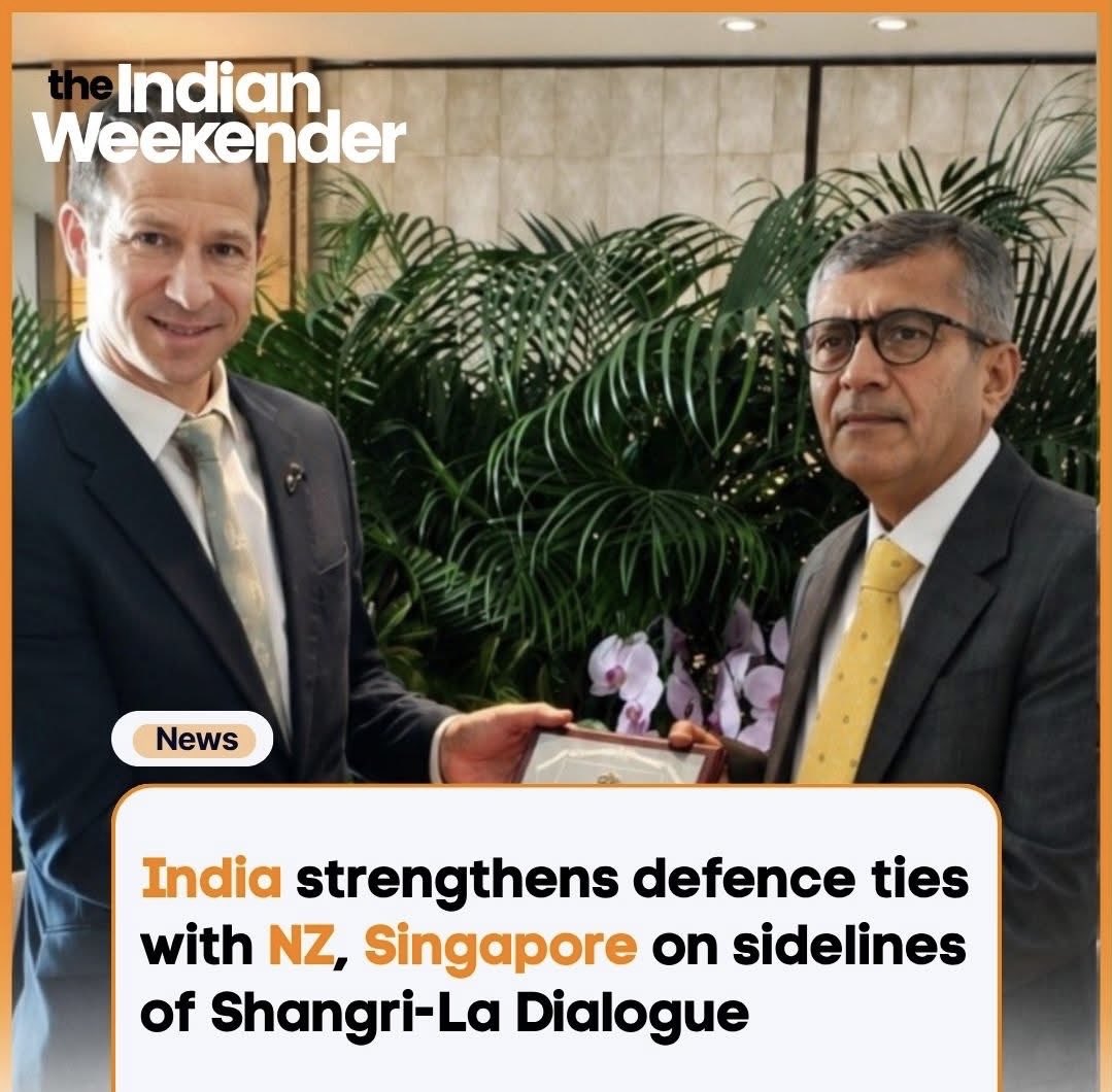 BhavDhillonnz's tweet photo. Good to see New Zealand’s energetic Defence Minister @ChrisPenknz engaging with India’s Defence Minister at the #ShangriLaDialogue in Singapore.
Strengthening NZ–India defence ties reflects growing strategic trust & a shared commitment to a secure, stable, rule based & open Indo-Pacific🇳🇿🇮🇳 #NZIndia