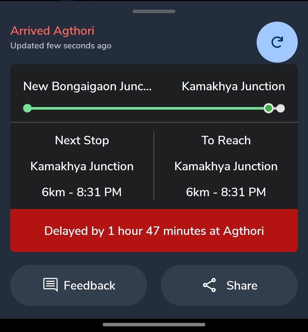 Ray10Arindam's tweet photo. Mkc indian railways ki....
Train no 55817  delayed by almost 2 hr...Did they don't care about their passenger trains
@RailMinIndia 
@RailwaySeva 

#Train
#delaytrain
#traindelay https://t.co/SXsZr09eR7