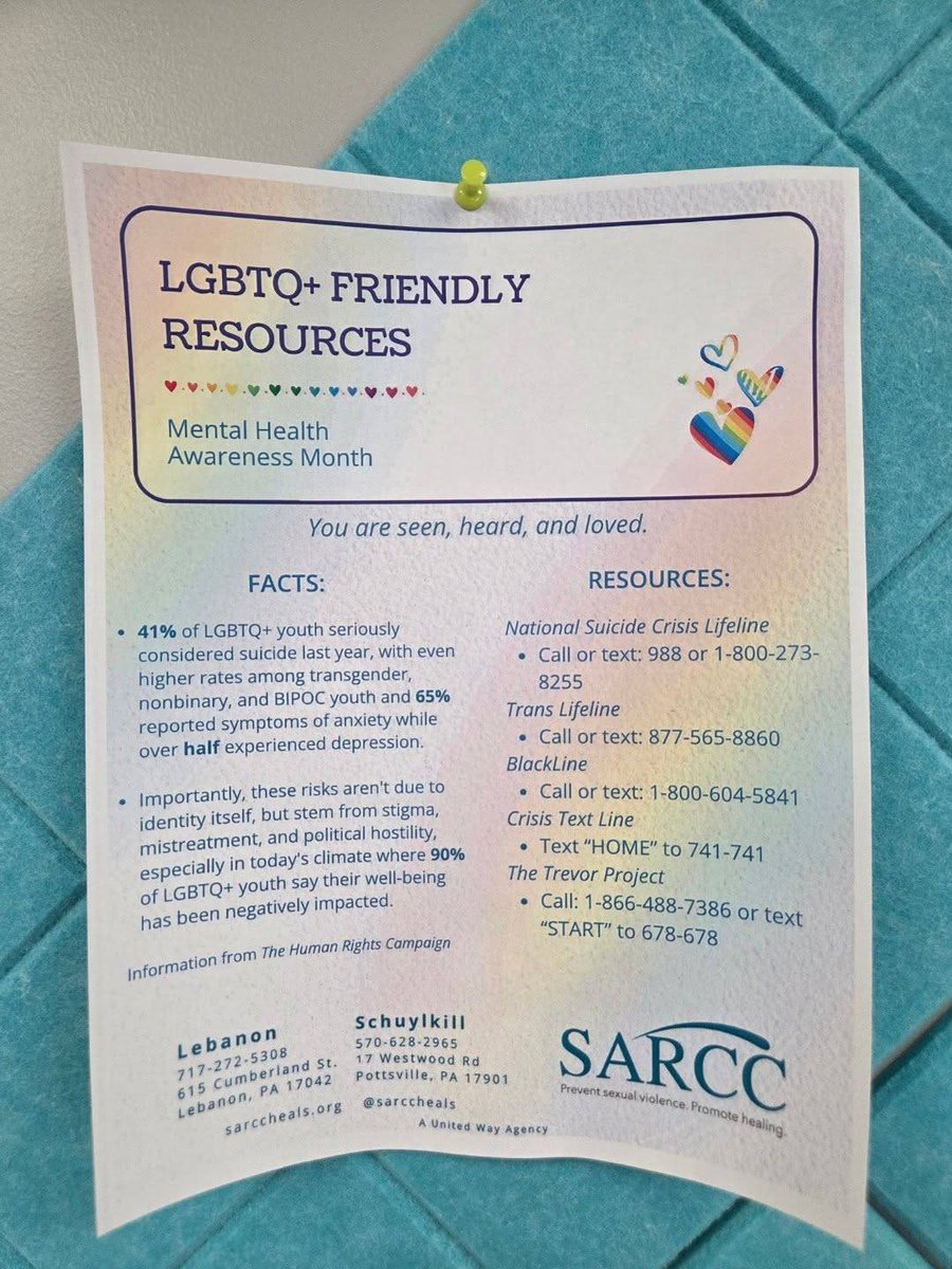 SARCC's tweet photo. Here is a great flyer to finish up Mental Health Awareness Month and begin Pride Month! https://t.co/fahngwSxcL
