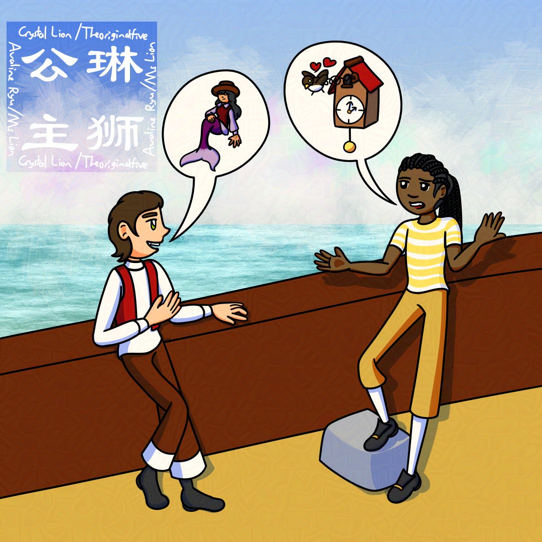 Crystal_Lion's tweet photo. Simon just couldn't get the idea of Purpure being a mermaid out of his mind. Pierre thought he was a cuckoo for this reason.

(OC art.) https://t.co/dL8ByXgSSp