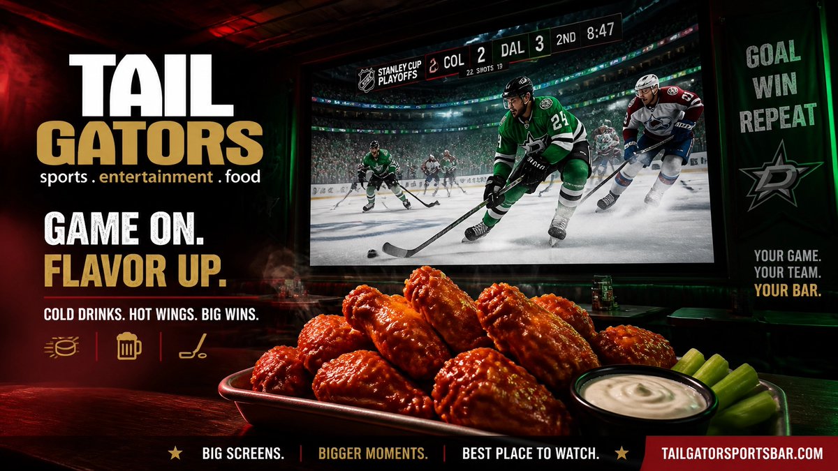 tail_gators's tweet photo. BIG SCREEN NHL ACTION! 🏒

HALF-PRICE WINGS | SUN &amp; MON

Catch the playoffs on our 22ft HDTVs! 📺🔥 Grab great food &amp; cold drinks. Come early for the best seats in our watch zone!

#NHLOttawa #WingNight #TailGators #SportsBar https://t.co/mqTDkhhiAI