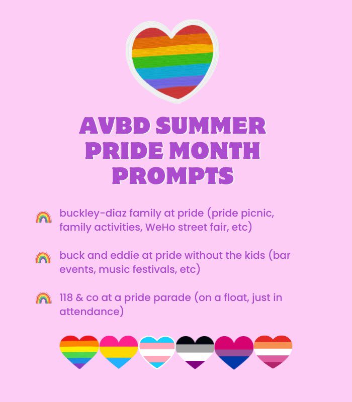 AVBDSummer's tweet photo. june is nearly upon us which means PRIDE MONTH is nearly upon us! #AVeryBuckleyDiazSummer will be celebrating the entire month and we even have some special Pride prompts to get you inspired for your creations! 🏳️‍🌈🏳️‍⚧️ https://t.co/DYgQ6LBrm2