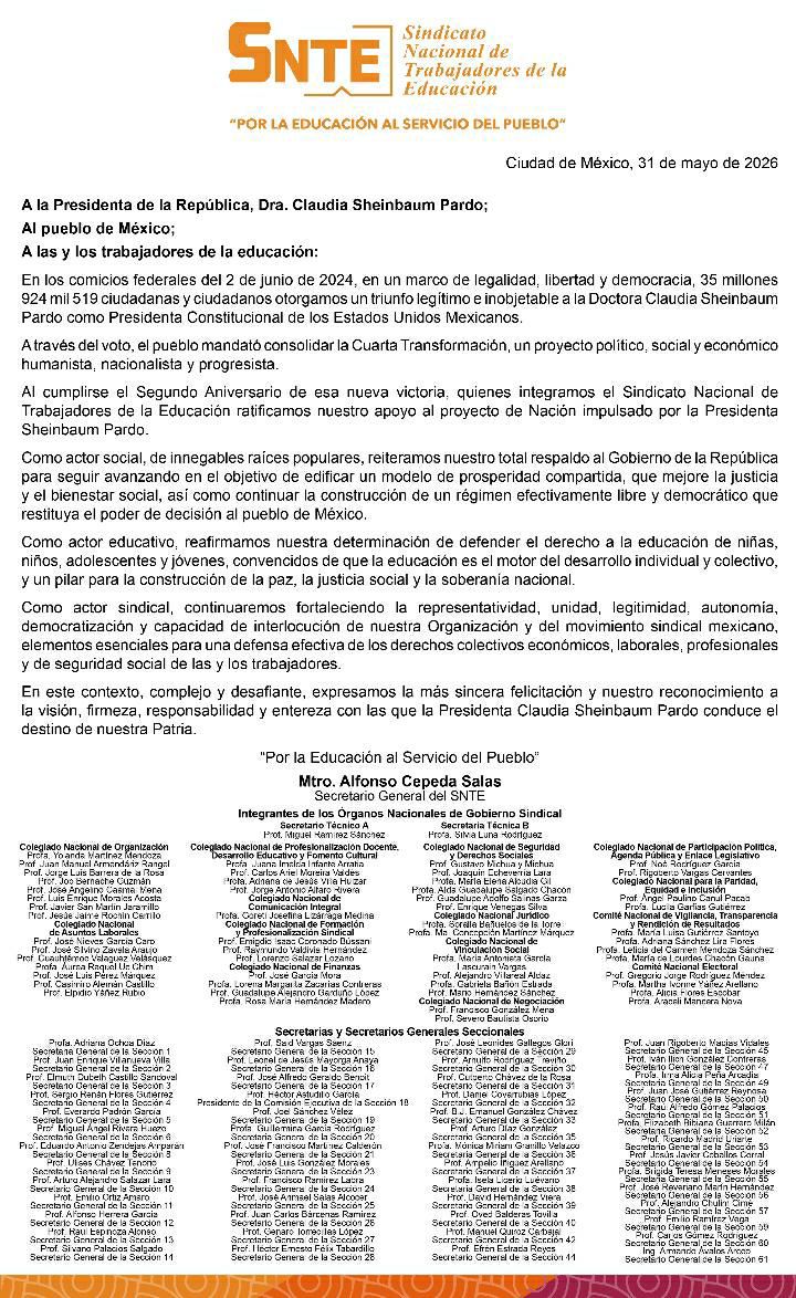 mosqueda72's tweet photo. Porque #LaHonestidadDaResultados, ✅ el #SNTE, dirigido por el Mtro. Alfonso Cepeda Salas, felicita a la Dra. @Claudiashein y reconoce la visión, firmeza, responsabilidad y entereza con las que conduce el destino de nuestra Patria 🇲🇽👏
https://t.co/1rsX32WZEN https://t.co/0iMZg64kvx
