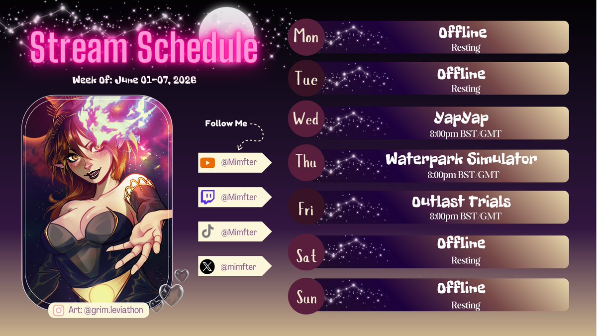 Mimfter's tweet photo. New schedule! All times are in BST/GMT ✨ https://t.co/nyZN6sG0q1