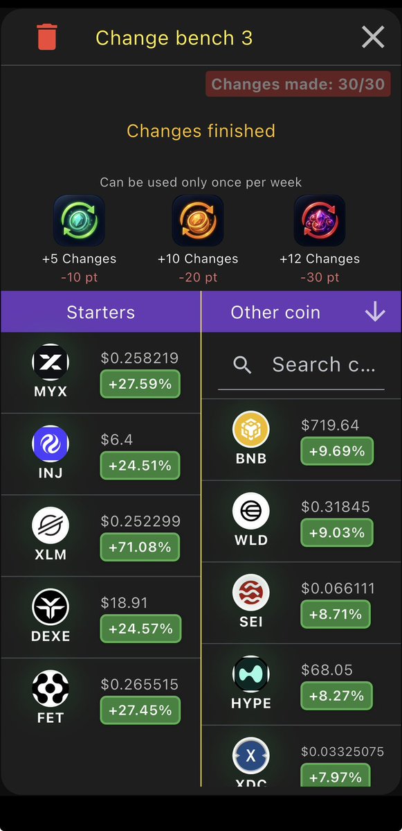 FantaCryptoIT's tweet photo. Reached the 30 weekly changes limit? 
In FantaCrypto, you can now recharge your changes and keep improving your lineup.
Use it wisely: every move can make the difference. https://t.co/u63m0I7Zk4