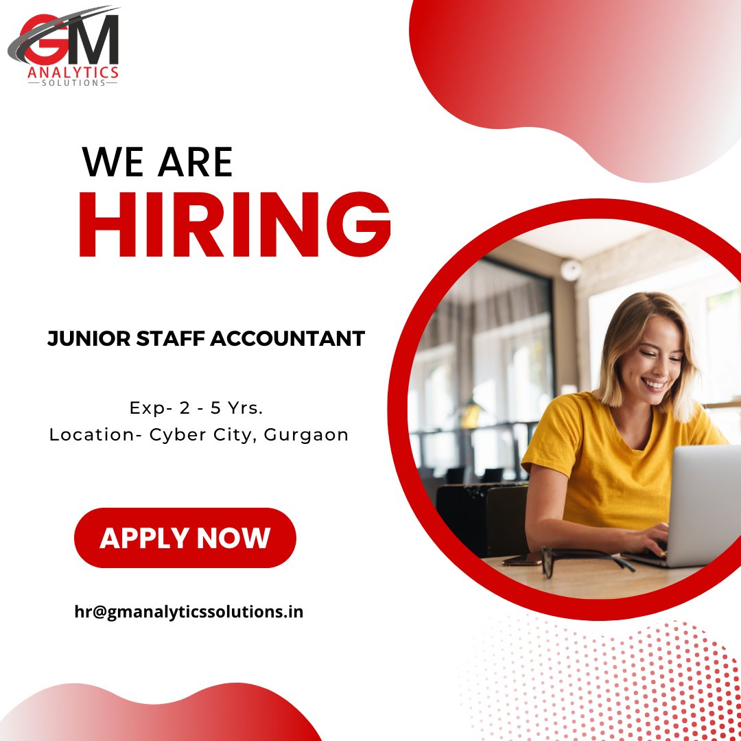 GMAnalyticsSol's tweet photo. Hiring Junior Staff Accountant professional. Send your updated CV to hr@gmanalyticssolutions.in
Apply - https://t.co/0kEHIzzrtt
#jobs #Career #healthcarejobs #Hiring #ushealthcare #jobseekers #GMAnalyticsSolutions #recruitment #jobseeker #hirings #hiringnow #gurgaon #jobposting https://t.co/60Ak0kfmdv