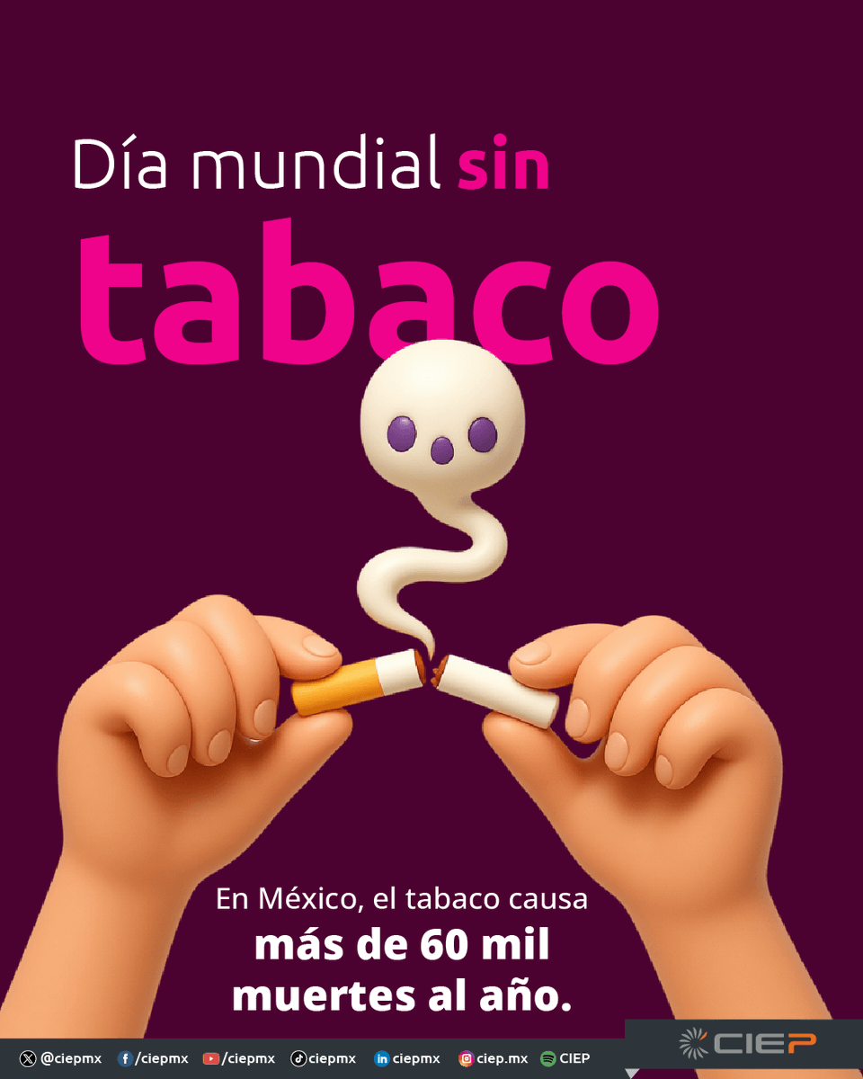 ciepmx's tweet photo. #DíaMundialSinTabaco | En el #CIEP preparamos una infografía especial con los puntos clave que necesitas conocer.

Y este 31 de mayo, es importante tomar en cuenta que es una crisis que impacta directamente la salud de millones de personas y en las finanzas públicas de nuestro país. 🇲🇽🚭

#SostenibilidadFiscal #FinanzasPúblicas
