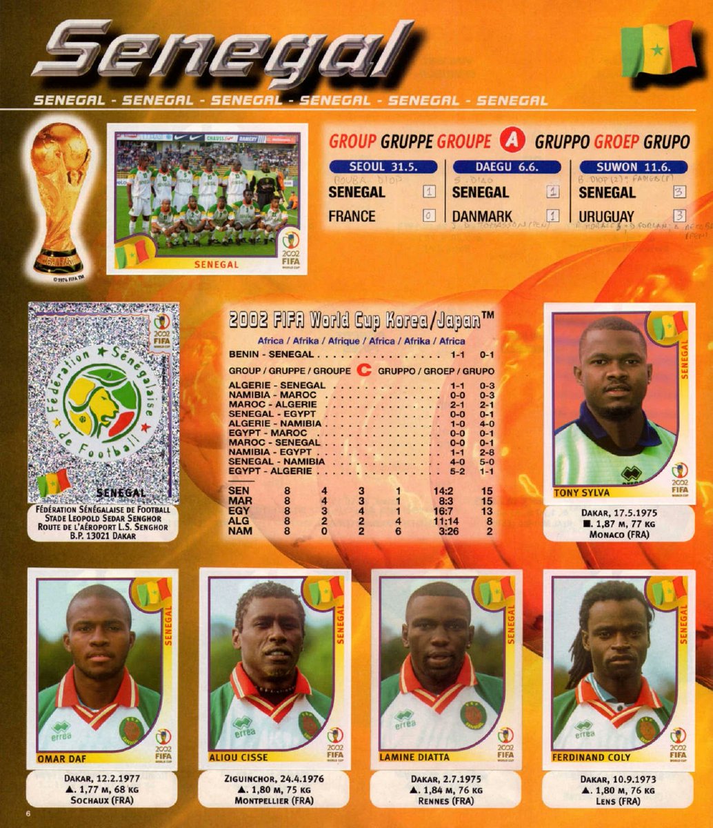 OldSchoolPanini's tweet photo. ...SENEGAL 🇸🇳, who would go on to be the surprise of the tournament with a famous 1-0 win
#KoreaJapan02 #WorldCup02 https://t.co/c3o8Cq4qTV