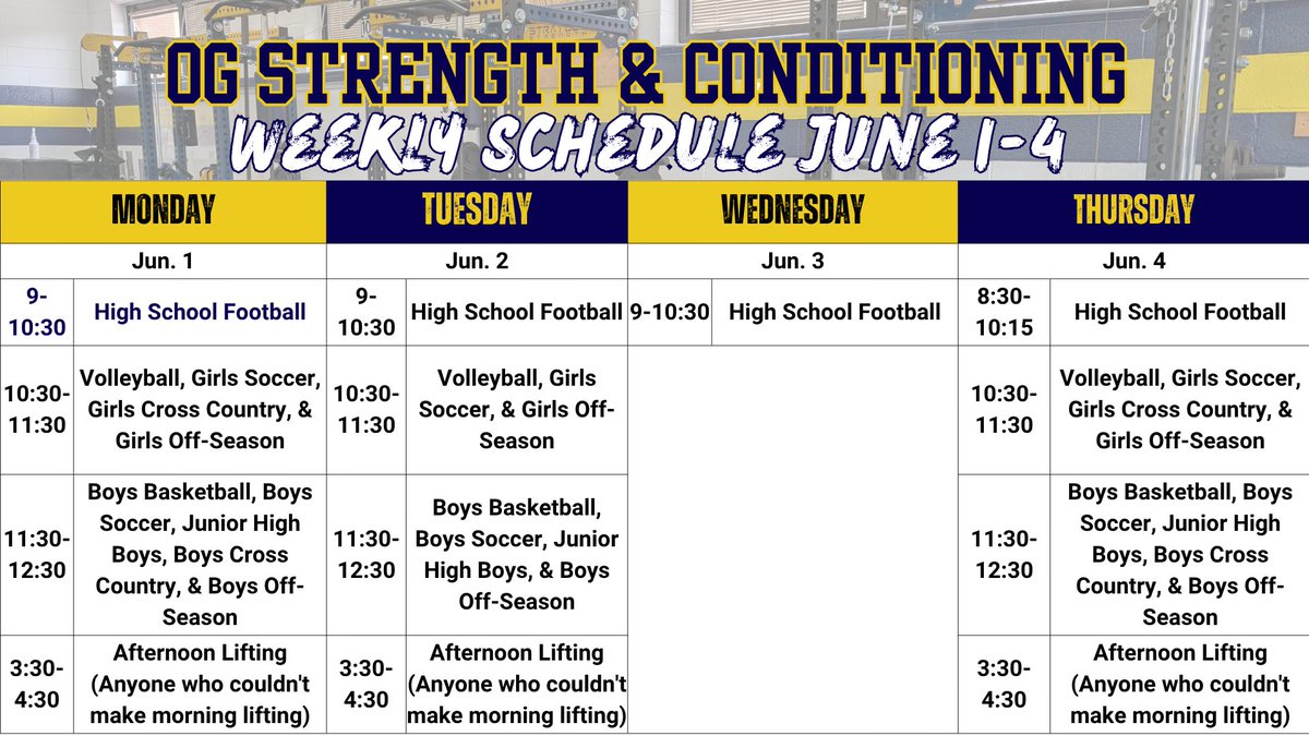 OGHS_SC's tweet photo. The first full week of summer training is here! Ready to get after it and have a great summer of training!

If you didn't sign up and still want to join, please reach out to Coach Leopold. https://t.co/lnUjUT3I07